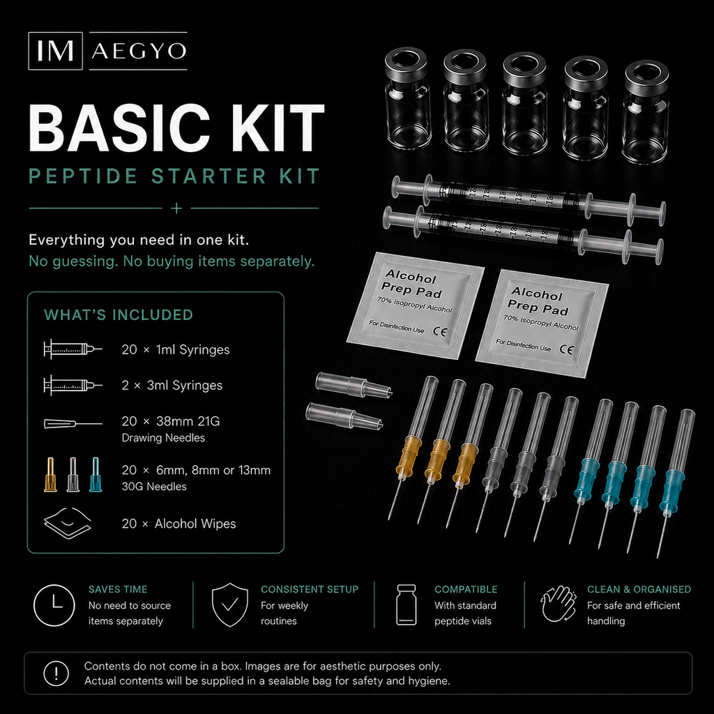 Basic peptide starter kit Australia with 20 syringes and preparation supplies