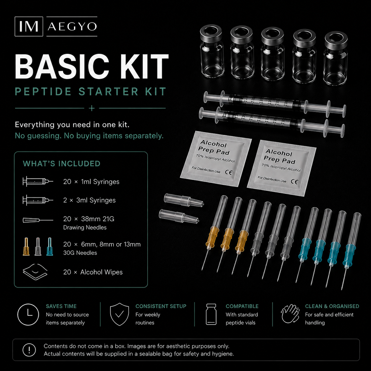 Basic peptide starter kit Australia with 20 syringes and preparation supplies