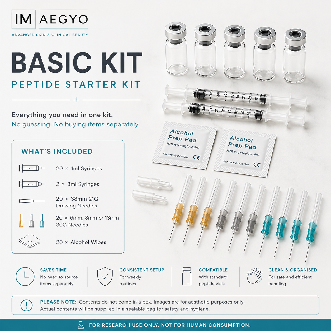 Basic peptide starter kit Australia with 20 syringes and preparation supplies