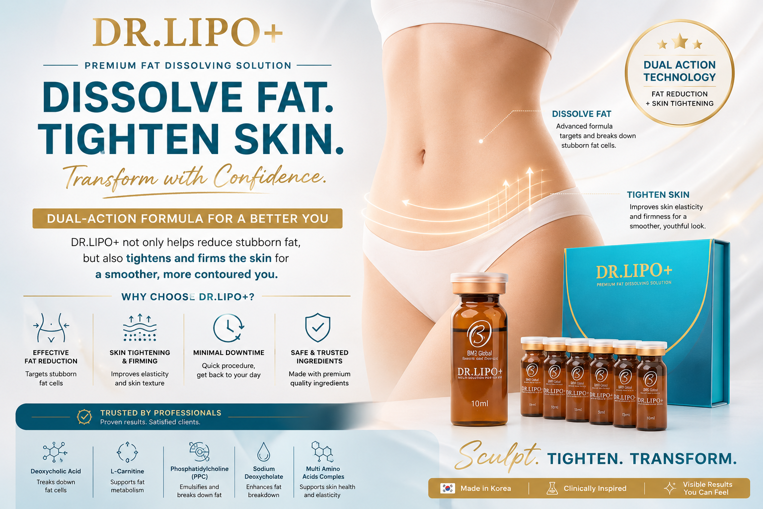 Dr Lipo Plus fat dissolving injection with skin tightening support for body contouring and stubborn fat reduction in Australia.