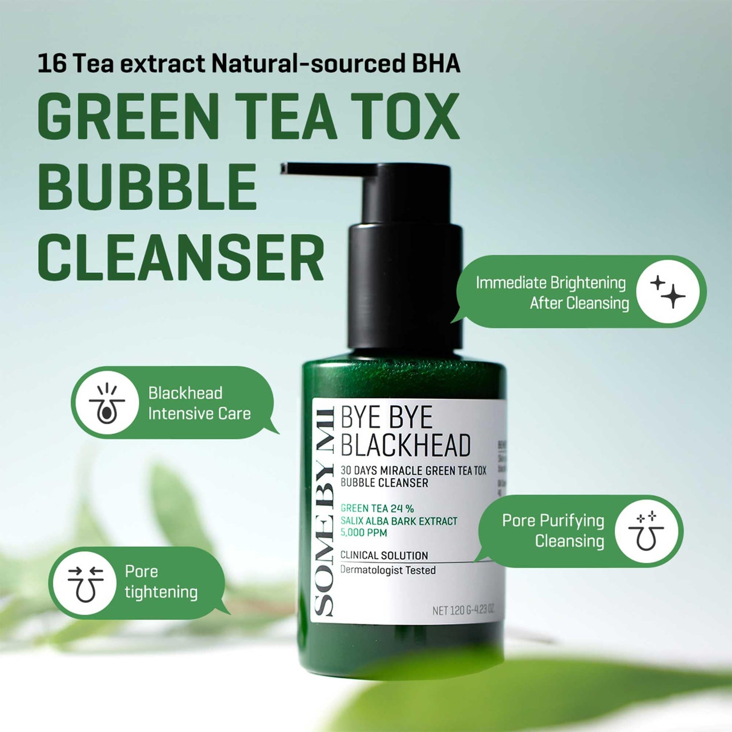 SOME BY MI Bye Bye Blackhead 30 Days Miracle Green Tea Tox Bubble Cleanser [120g]