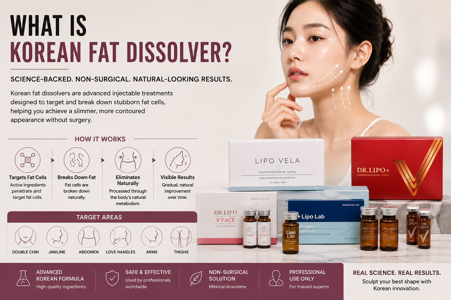 Premium Korean fat dissolving injections including Kabelline, Dr Lipo, Lipo Lab PPC and Lipo Vela available in Australia.